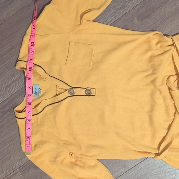 GUESS | Mustard yellow sweater dress, belted waistline with button top, slarge - Picture 7 of 8